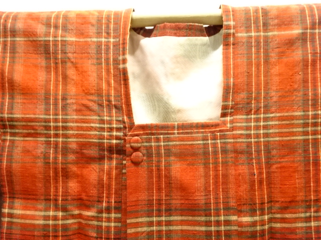  格子織り出し手織り真綿紬道行コート